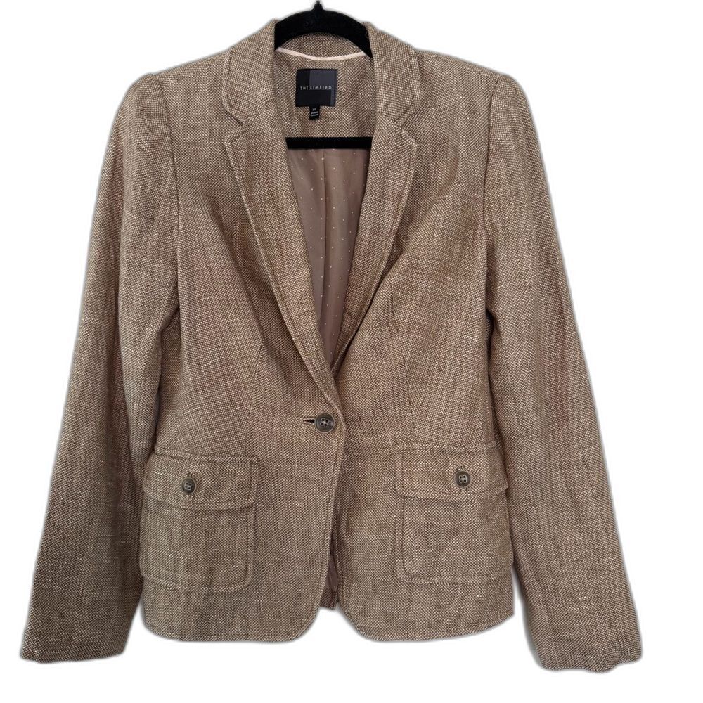 The Limited Linen Tan Blazer Jacket Khaki Single Button Classic XS Quiet Luxury